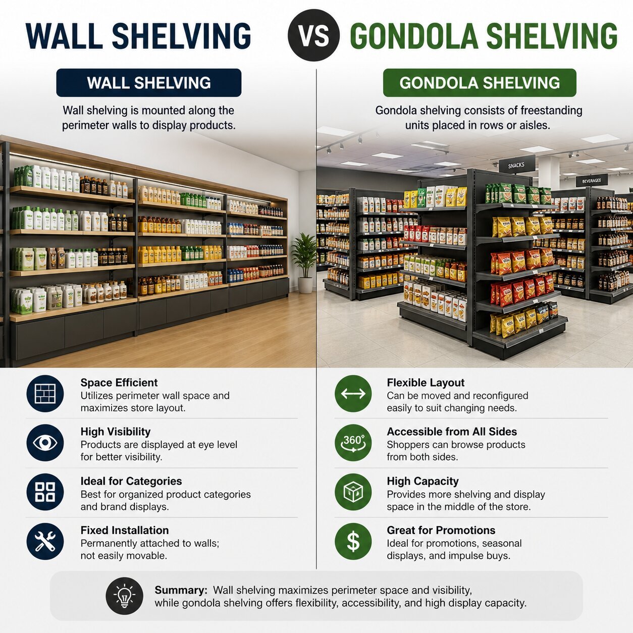 Wall Shelving vs Gondola Shelving