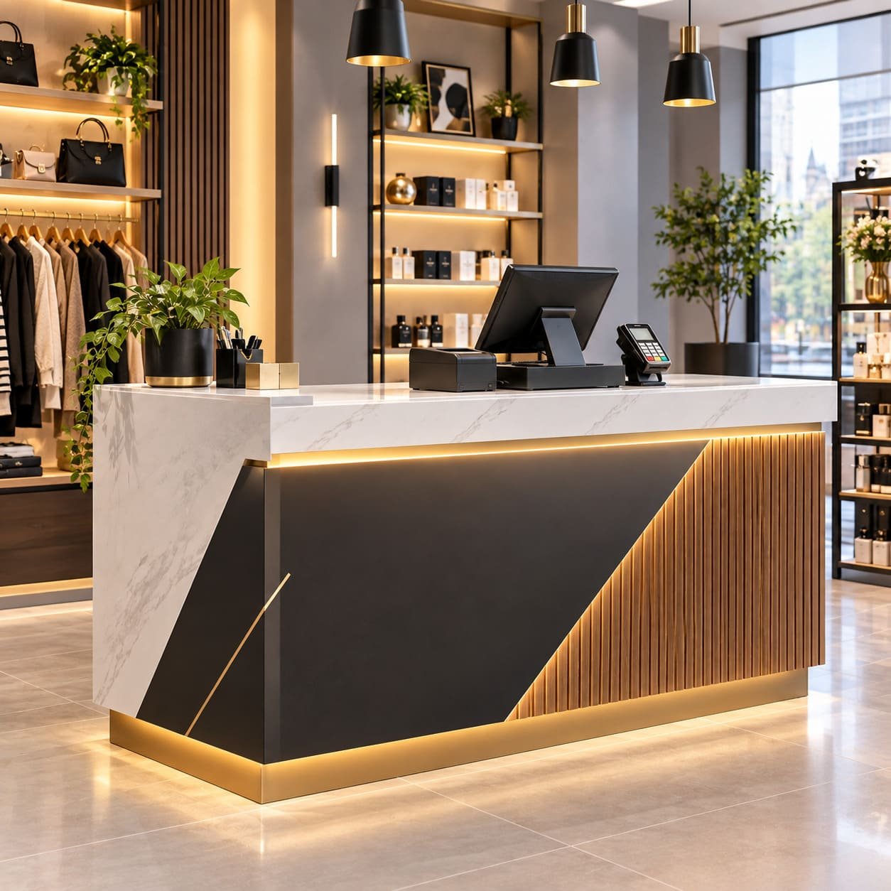 retail shop counter in Manchester UK